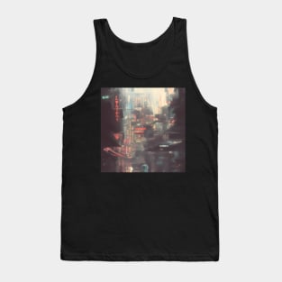 Urban Atmosphere Artistry - Moody Anime Noir Cinematic Japanese Cityscape Tank Top